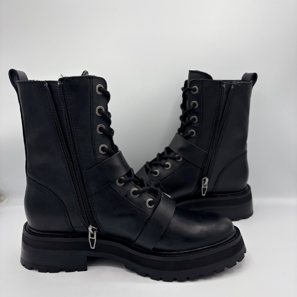 Dolce Vita Black Combat Boots Size 7 Lug Sole Buckle Leather Zip - Picture 9 of 15